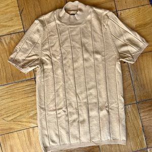 ASOS Design Knitted Wide Rib Turtleneck T-Shirt in Camel